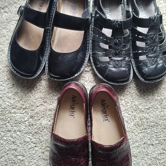 Alegria Black and Burgundy Shoe Trio Size 36 5.5-6 - Picture 2 of 9